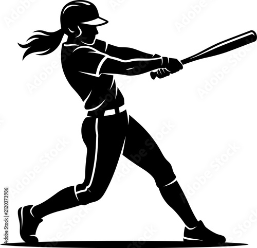 Fotografía Silhouette of a female softball player swinging a bat in action pose isolated on