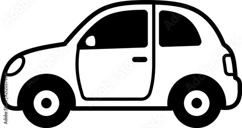 Konstfotografi Simple black and white illustration of a compact car side view isolated on white