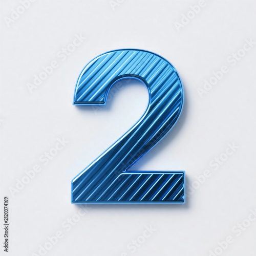 Metallic blue number two with brushed texture and glossy beveled edges on a clean white background, ideal for birthdays, anniversaries, and modern typography.