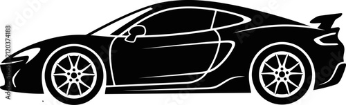 Foto Sleek black silhouette of a modern sports car in side view isolated on white bac