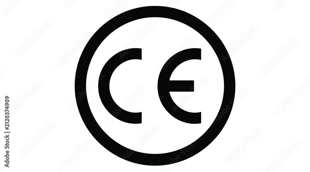 Obraz premium Compliance symbol featuring the letters CE centered inside a circle indicates that a product meets the essential health and safety requirements for sale within the European Economic Area market.
