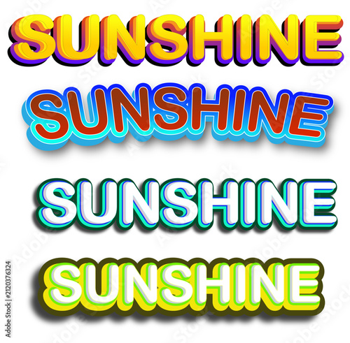 Sunshine Colorful 3D Typography Text Effect Set with Retro Gradient Outline Editable Vector