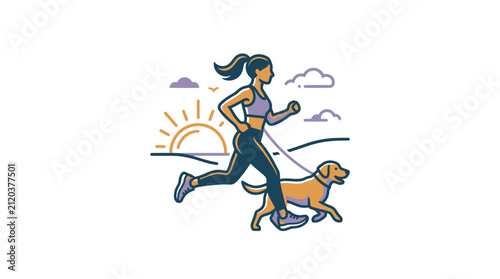 Woman Running with Dog Leash Outdoors.