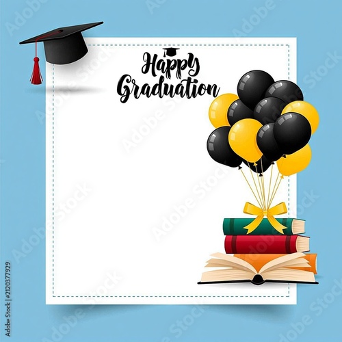 Elegant Graduation Celebration Frame with Black and Gold Balloons