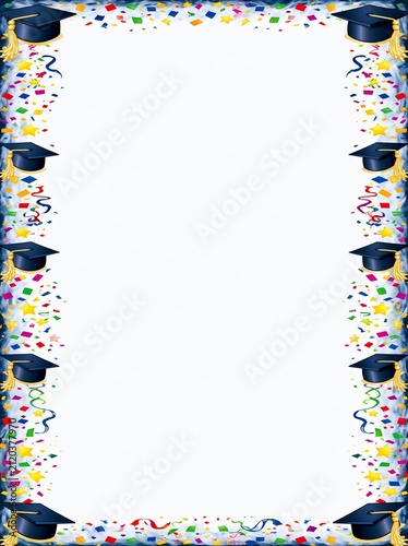 Naklejka Graduation Confetti Border Background with Caps