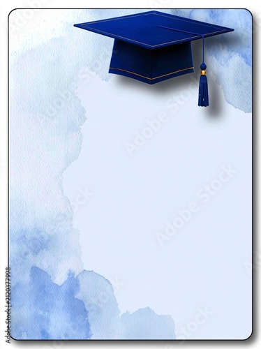 Blue Watercolor Graduation Frame with Academic Cap