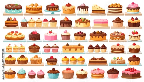 Colorful array of assorted cupcakes with unique toppings.