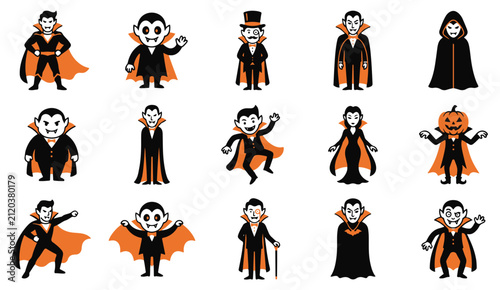 Quadro su tela Set of cute cartoon vampire characters for halloween celebration featuring vario