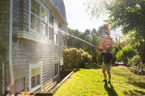 Spring Window water  Clean man house maintenance 