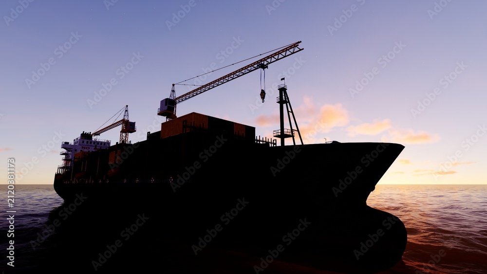 Fototapeta premium UHD container cargo ship transporting freight across the ocean, ideal for global logistics, commercial shipping, international trade, import, export, and maritime transportation content.