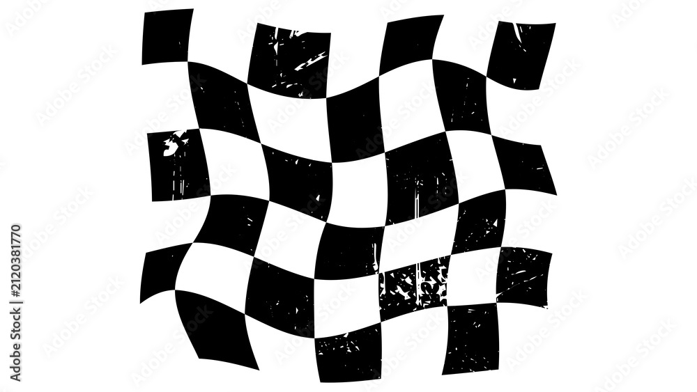 Fototapeta premium Distressed Black and White Waving Racing Checkered Flag Graphic Isolated on White Background