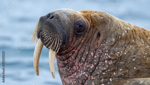 Large Brown Walrus Resting Near Cold Ocean Water