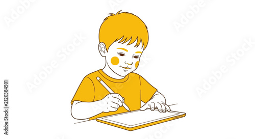 Young boy writing on paper.
