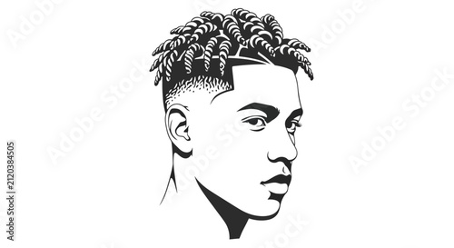 Young man with curly hair portrait.