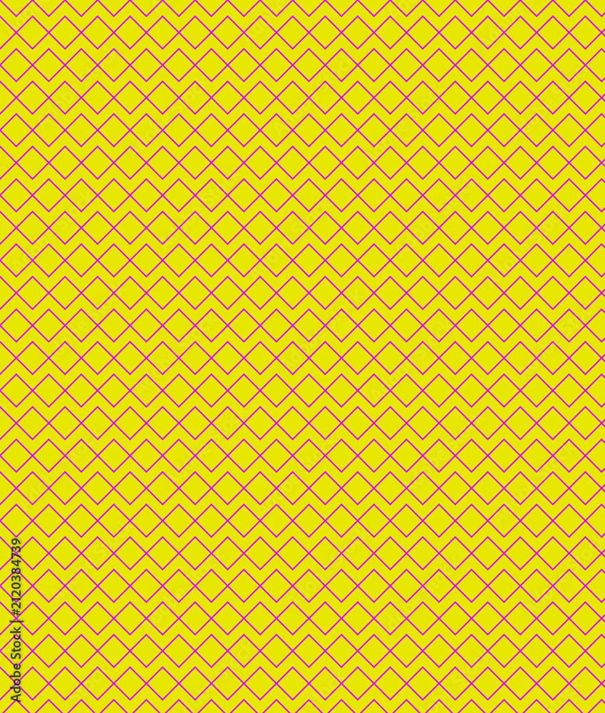Seamless abstract geometric pattern with thin purple lines on a bright yellow background for modern wallpaper and textile design