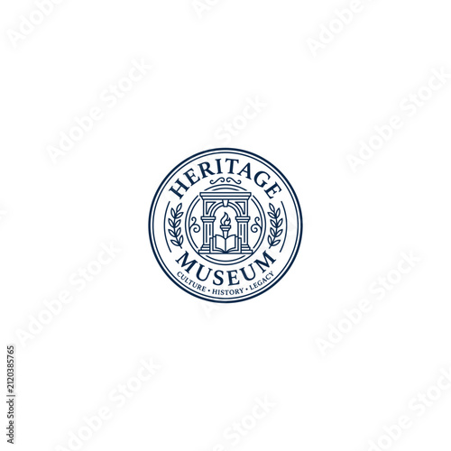 Heritage Museum Logo Icon with Arch Torch and Book