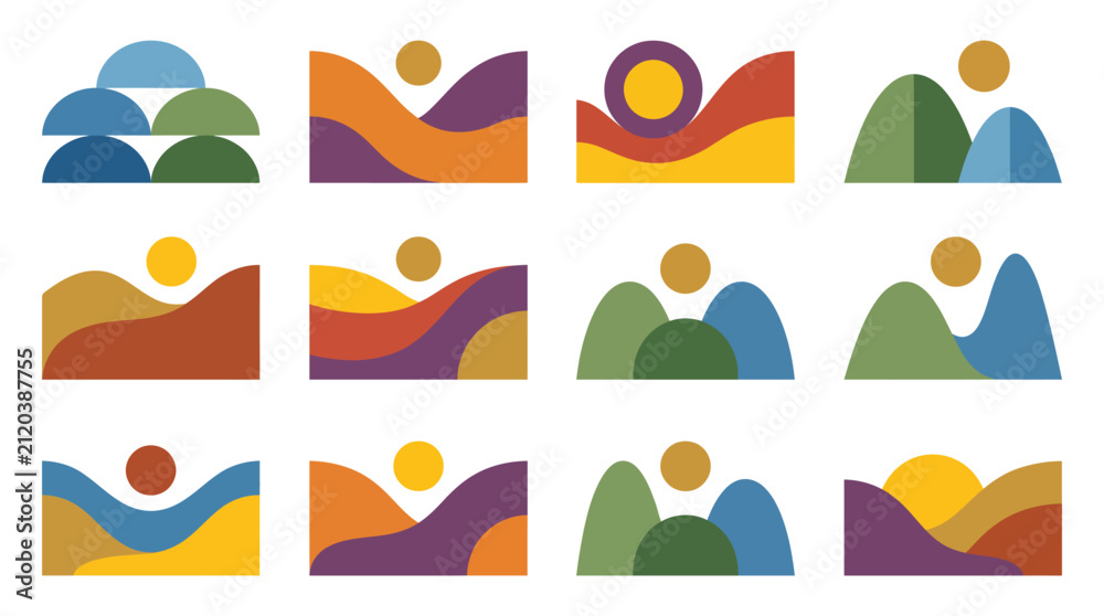 Fototapeta premium Abstract Minimalist Landscape and Mountain Vector Illustrations Collection
