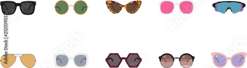 Quadro su tela Sunglasses icon set with various shapes aviator round cat eye and sport eyewear