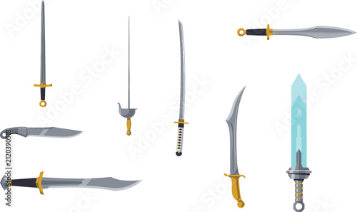Konstfotografi Sword icon set with katana rapier cutlass scimitar dagger and fantasy blade weap