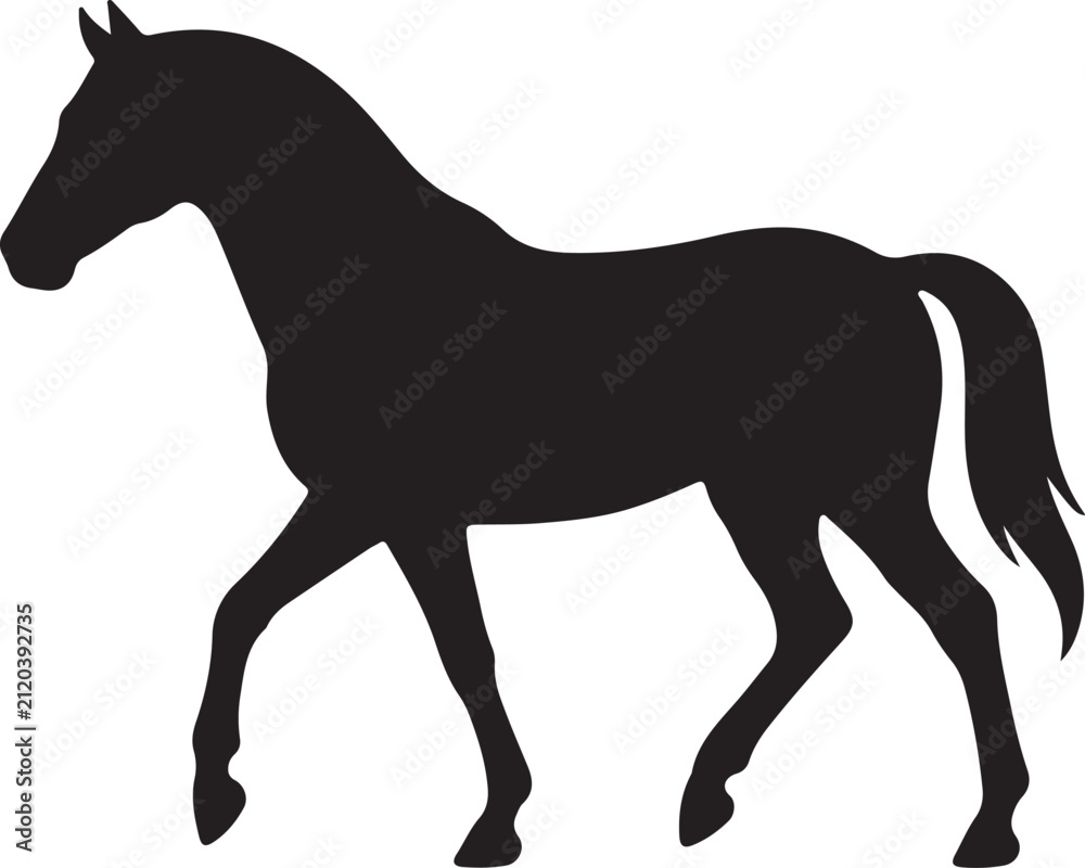 Fototapeta premium Walking Horse Black Silhouette Vector Icon Equestrian Animal Graphic, Graceful Stallion Symbol, Farm Wildlife Design, Premium Minimal Stock Illustration