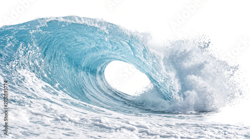Obraz na plátně Aqua Blue Ocean Wave Barrel Curling with Crashing Splash Isolated PNG, Dynamic W