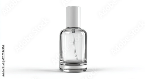 Clear glass spray bottle with white cap, showcasing its contents