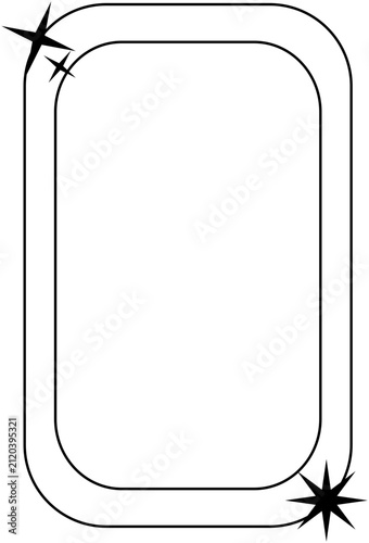 Sparkling rectangular frame icon. Decorative border with star elements for UI design