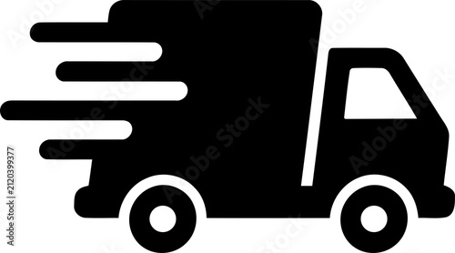 Fast delivery truck icon with motion speed lines isolated on transparent background