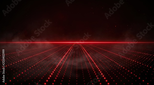 Abstract digital landscape with red glowing dots and light trails across a dark futuristic tech background, abstract