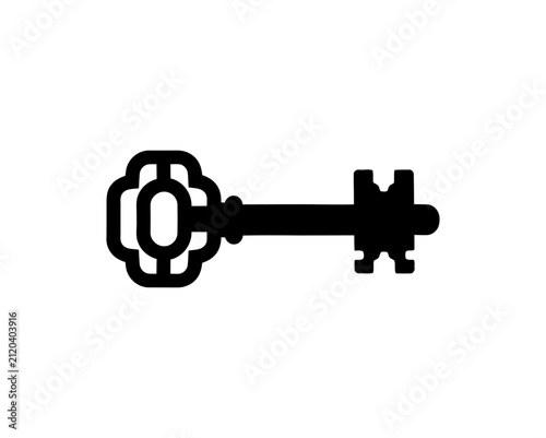 Quadro su tela A simple black silhouette of a vintage skeleton key, symbolizing access, security, and mystery on a clean white background