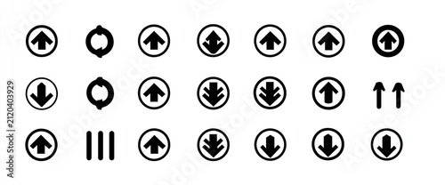 Collection of black directional arrows within circles, and other symbols