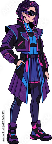 Cyberpunk Woman in Futuristic Outfit Illustration