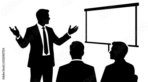 Businessman presents a strategic plan to his attentive team in the boardroom.