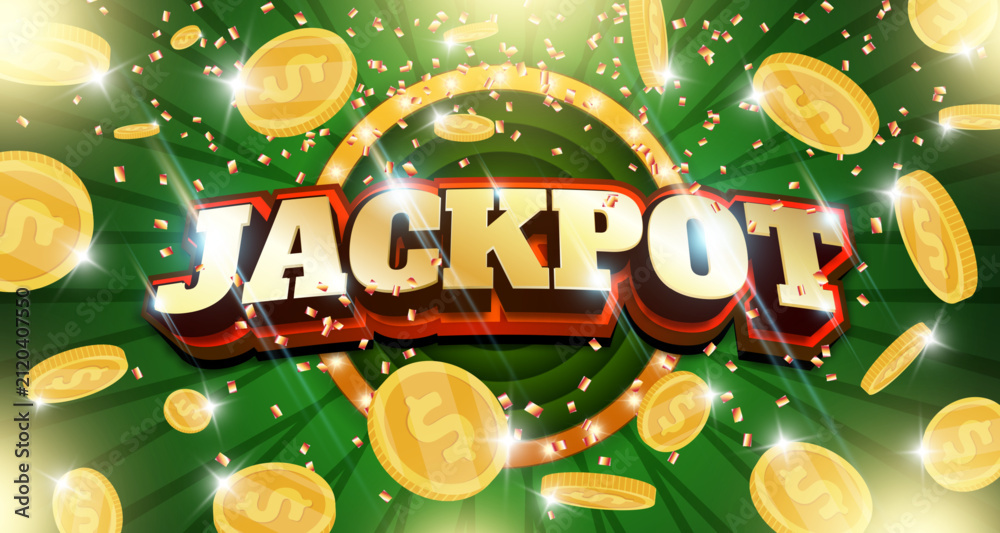 Fototapeta premium 3D gold casino jackpot text effect vector. Premium Vegas gambling poker big win background design. Lucky luxury metal coin prize lottery banner poster template.