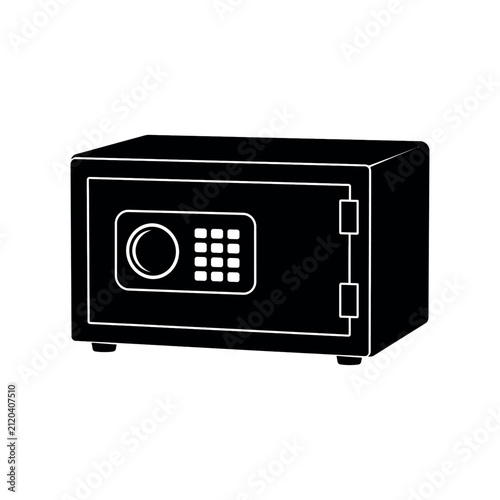 Black silhouette of a secure steel safe with digital keypad lock