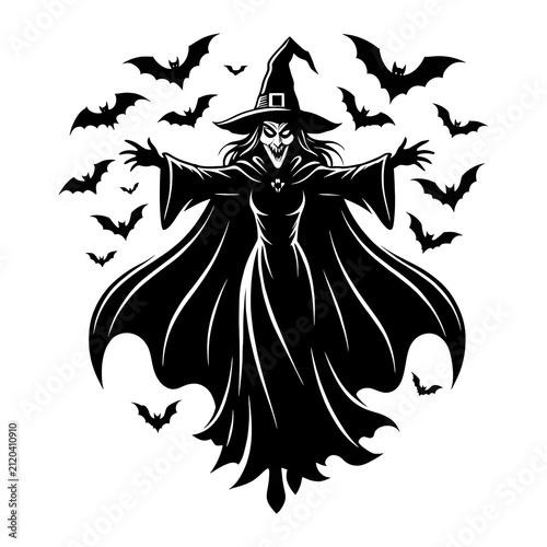 Foto Flying Ghost Witch Silhouette PNG Transparent Background for Creative Projects