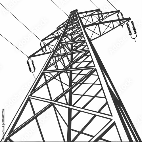 Canvas Print Steel electrical transmission pylon with voltage power lines and ceramic insulat