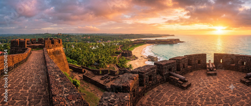 Historic Bekal Fort overlooking the Arabian Sea featuring impressive stone ramparts and iconic coastal heritage in Kasaragod Kerala India