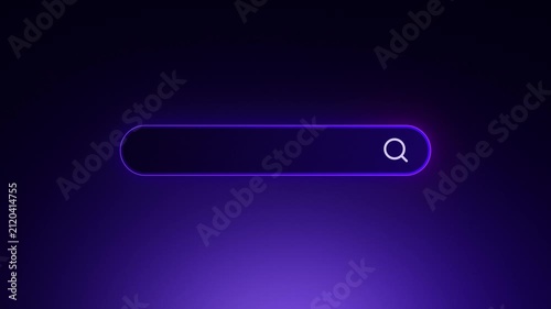 4K Futuristic Neon Search Bar Animation on Dark Purple Background with Glowing UI Interface