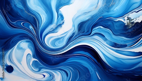 Abstract Blue Marble Swirl With Fluid Indigo Ink Texture