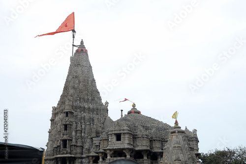 Konstfotografi Ancient Dwarkadhish Temple architecture and sacred dhwaja, Gujarat, India