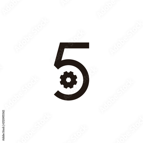 Number 5 gear geometric symbol simple logo vector