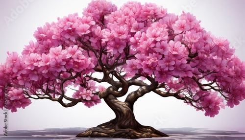 Isolated Ornamental Tree With Vibrant Pink Blossoms And Distinctive Branching Structure Against Transparent Background Perfect For Landscape Design And Botanical Illustrations