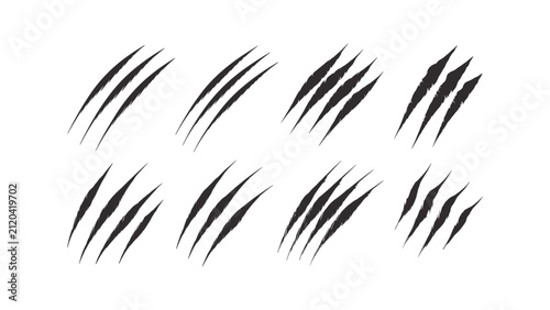 Canvastavla Set of eight black claw scratch marks, grunge animal clawing patterns with jagge