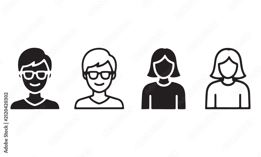 Fototapeta premium Male and Female Avatar User Profile Vector Icon Set in Black and White