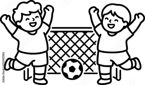 Happy Kids Celebrating Soccer Goal Victory