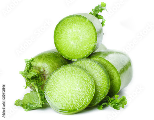 Bild auf Leinwand Fresh Watermelon Radish Slices Showing Green Interior - Tianjin Shawo Asian Vege