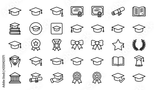Foto Premium graduation, education, academy and diploma line icons set
