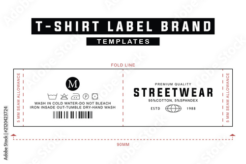 T-shirt clothing label design template with care instructions and streetwear branding