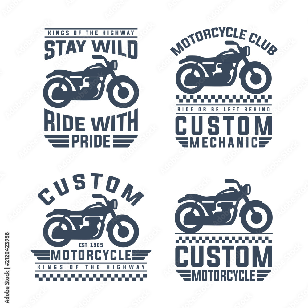 Obraz premium Vintage motorcycle club emblems and custom bike shop logo designs